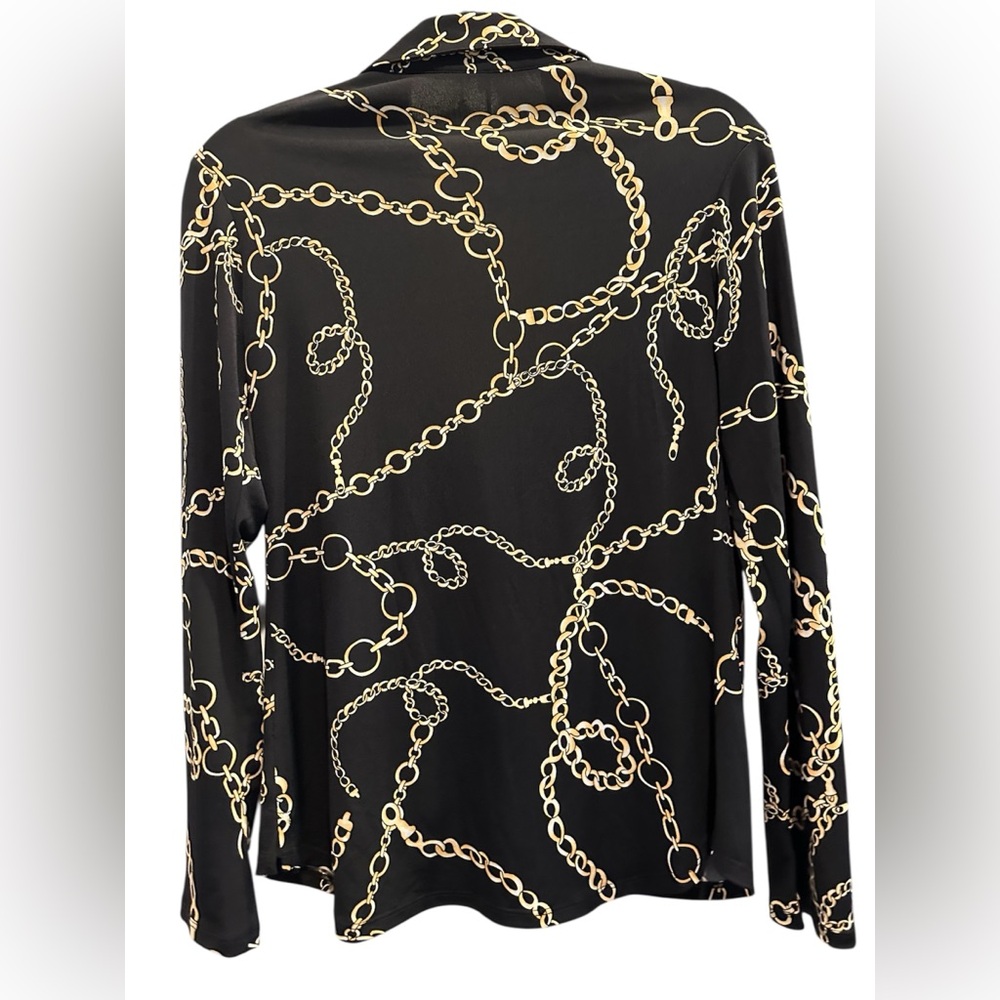 Helene Clarkson Black & Gold Chain Print Button Down Blouse Size XS - Picture 3 of 6